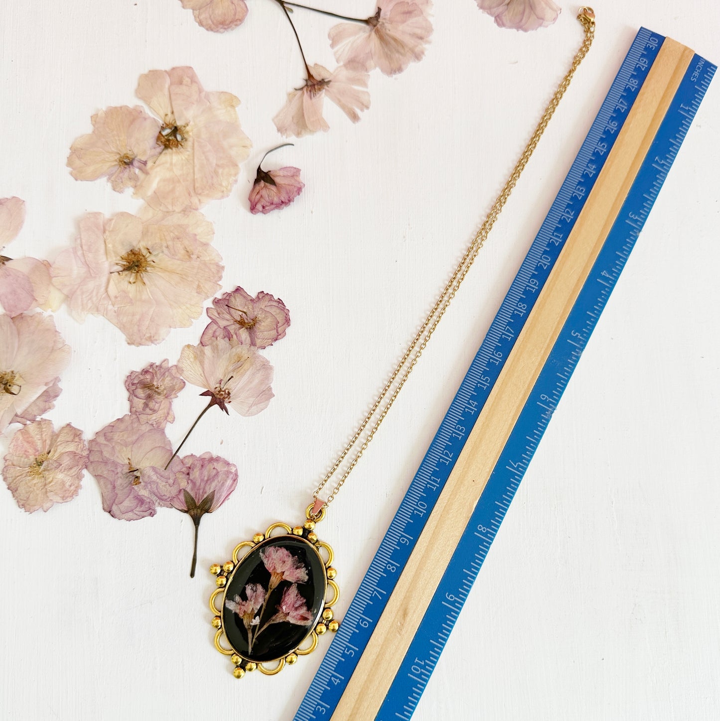 Romantic Victorian cherry blossoms pendant and chain