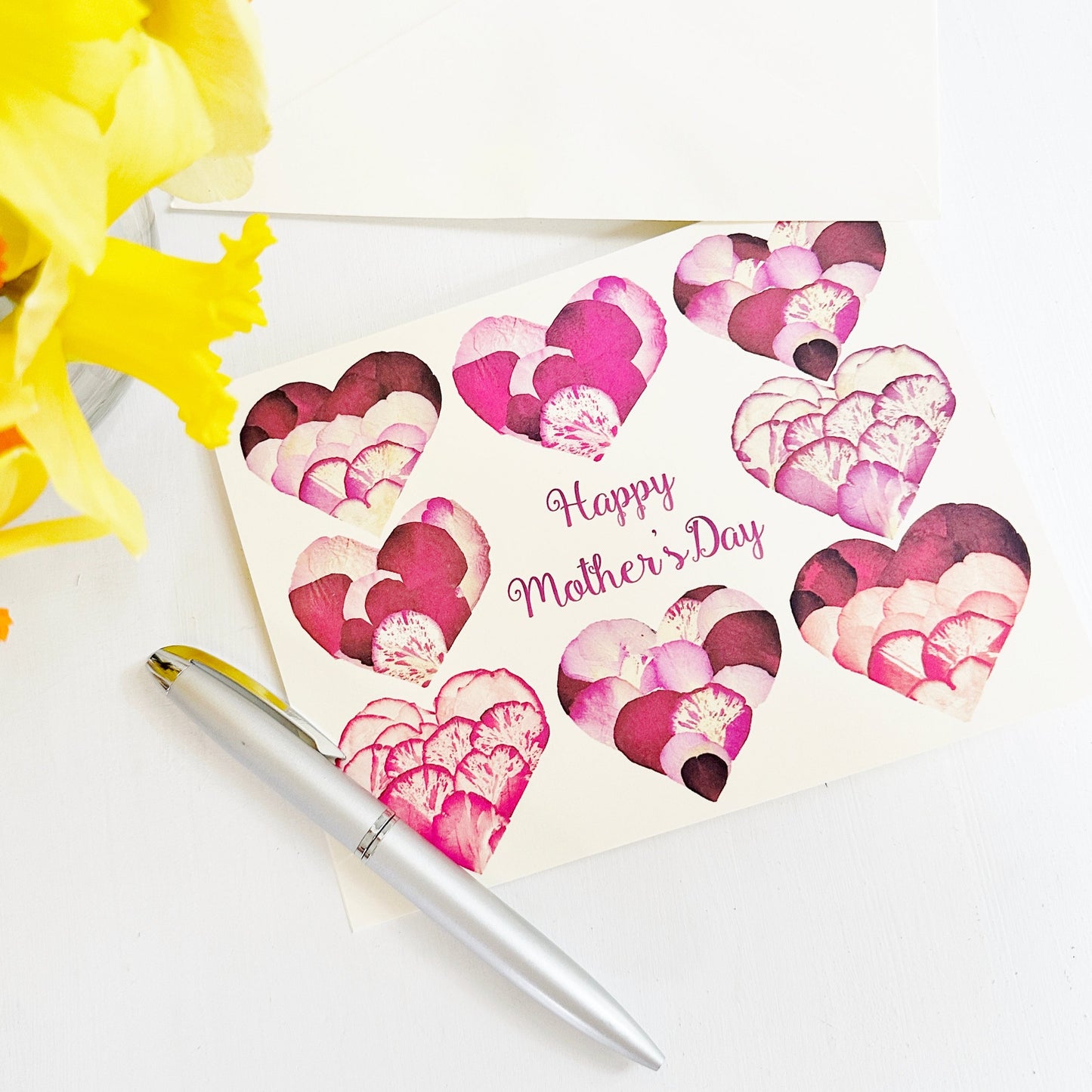 Mother's Day card - Printed pressed rose petal hearts