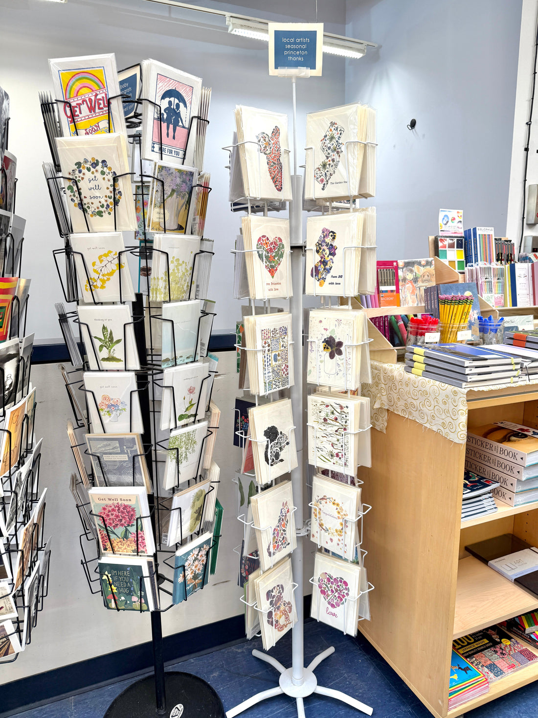 Photo of a display of FloreOrganicBotanics cards at Labyrinth bookstore in Princeton, NJ