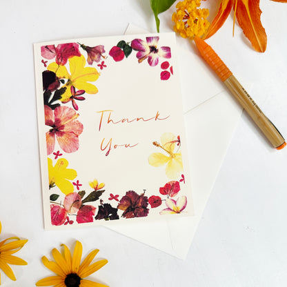 Pressed Tropical Flowers Thank You Card