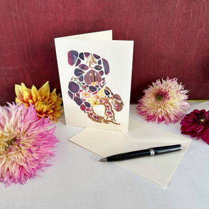 Botanical Bubba Dog - Printed pressed flowers blank greeting card