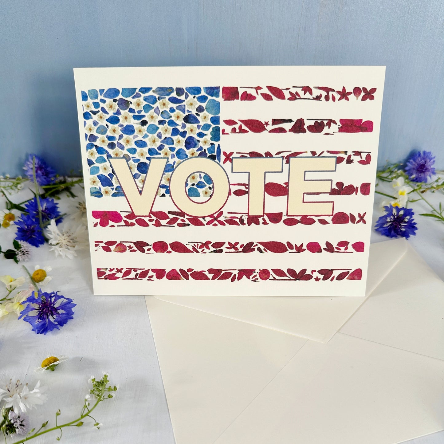 VOTE! Pressed Flower American Flag Greeting Card