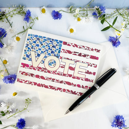 VOTE! Pressed Flower American Flag Greeting Card