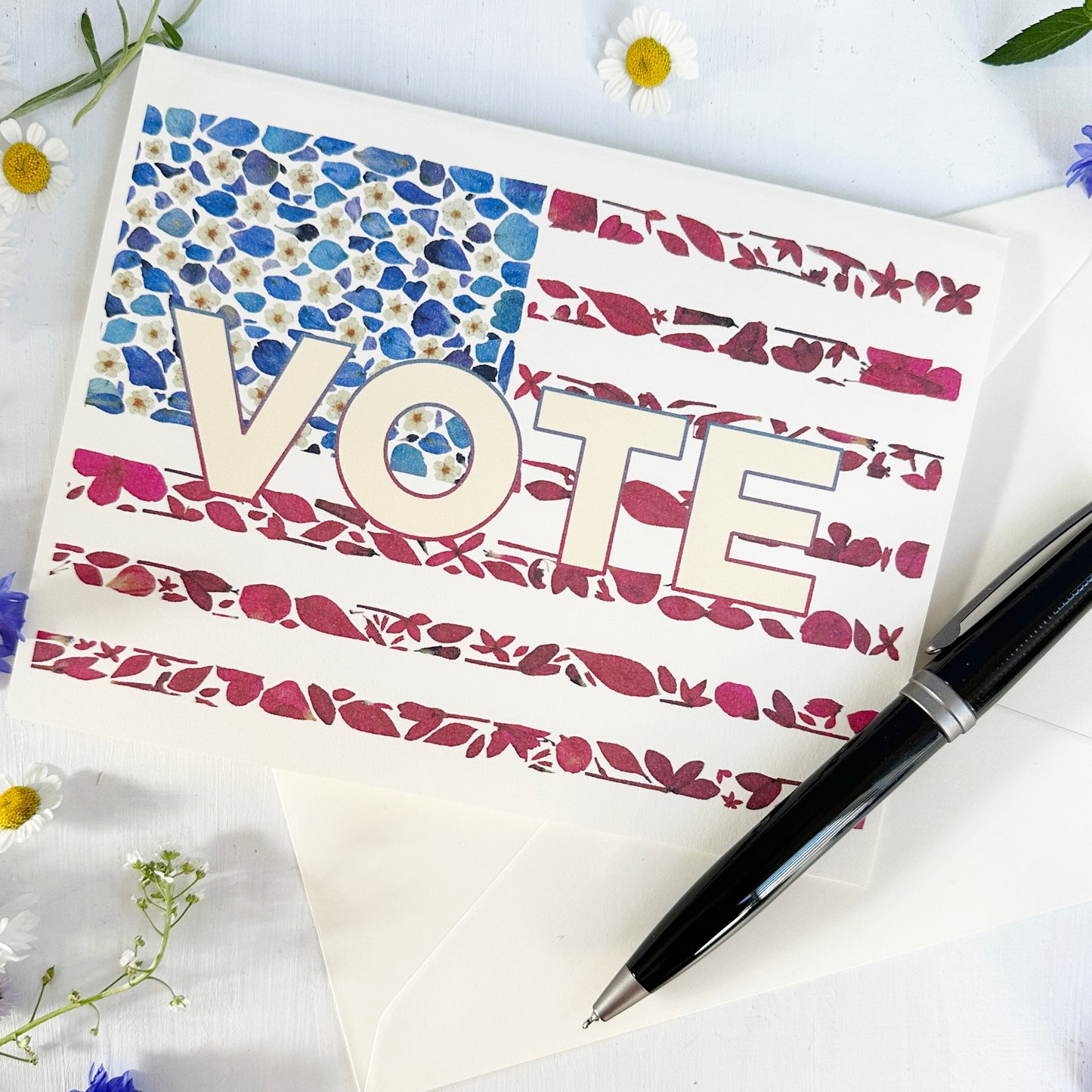 VOTE! Pressed Flower American Flag Greeting Card