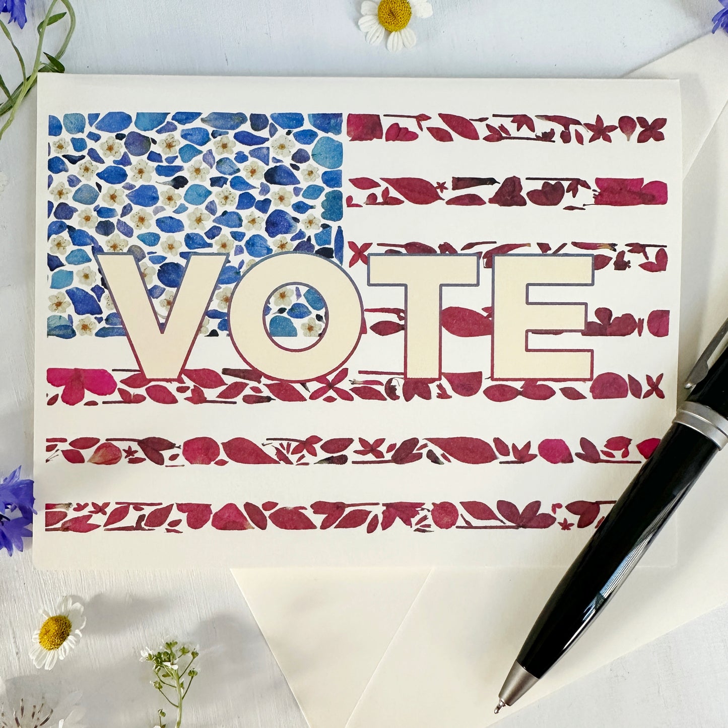 VOTE! Pressed Flower American Flag Greeting Card