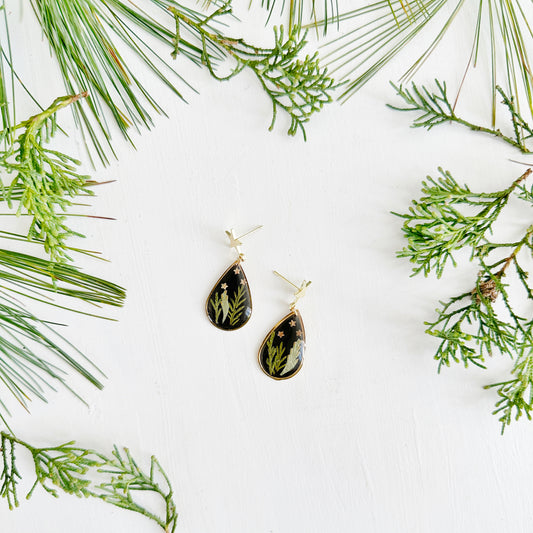 Black Forest Earrings with Real Leaves