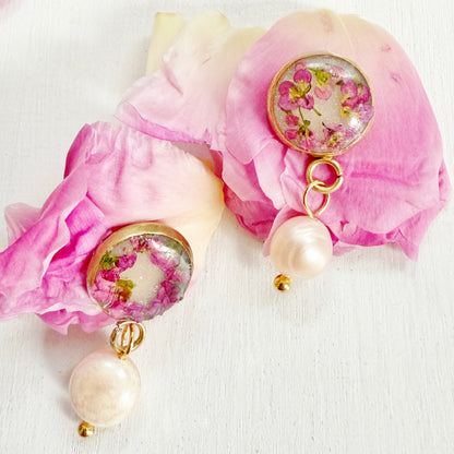 Pink tiny flower earrings with pearl