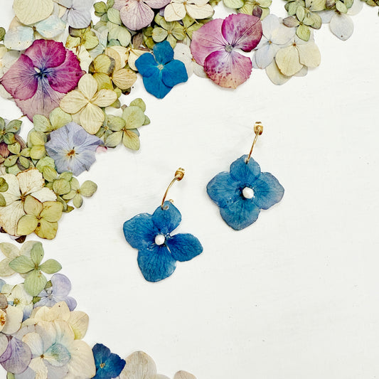 Blue Hydrangea Earrings with pearl