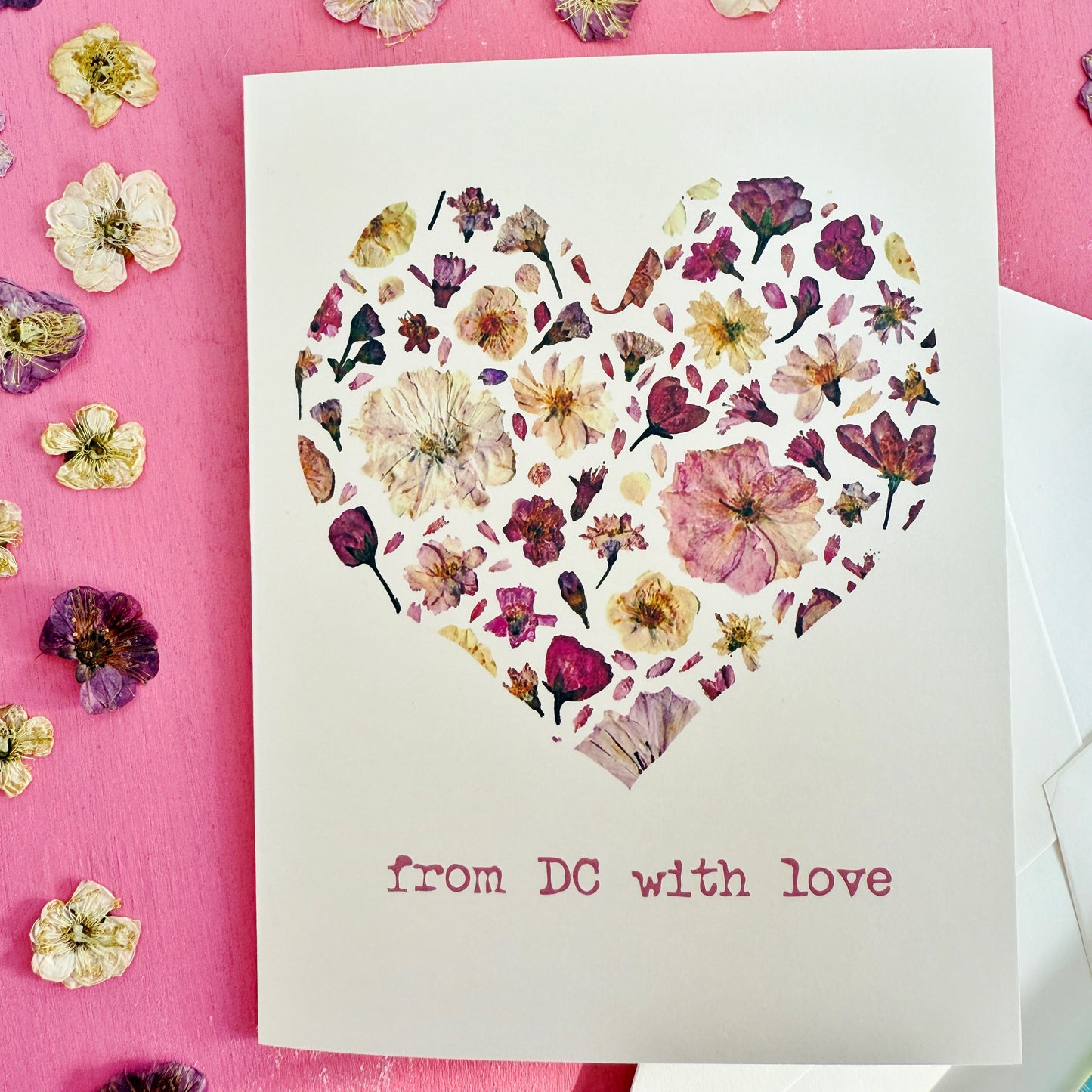 From DC with Love printed pressed cherry blossoms card