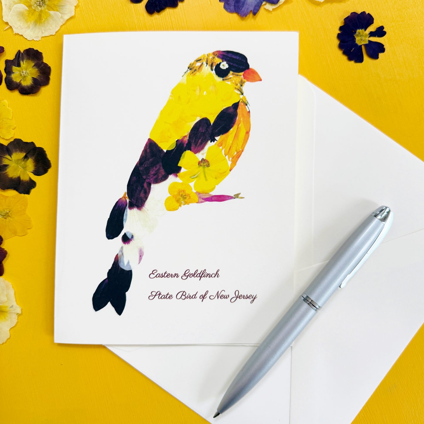 Eastern Goldfinch flower card