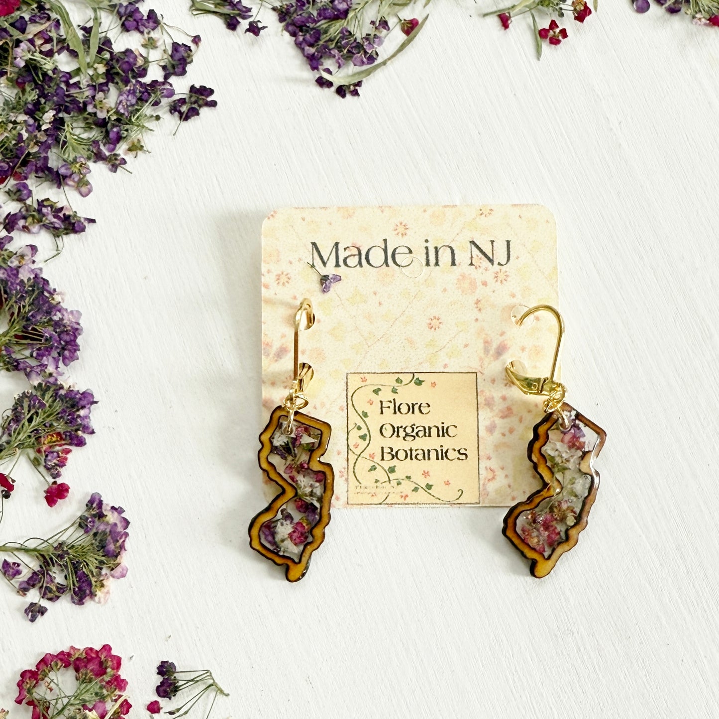 The Garden State New Jersey Earrings - Wood and Flowers