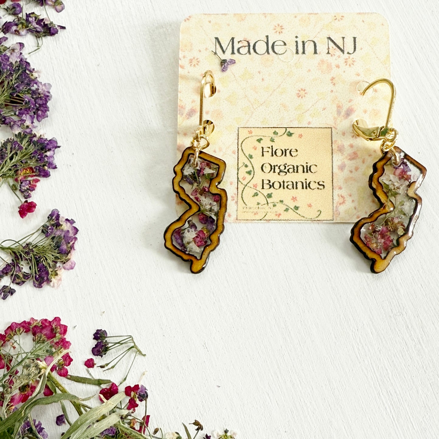 The Garden State New Jersey Earrings - Wood and Flowers