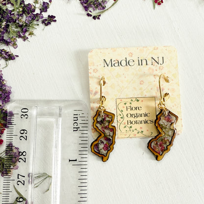 The Garden State New Jersey Earrings - Wood and Flowers