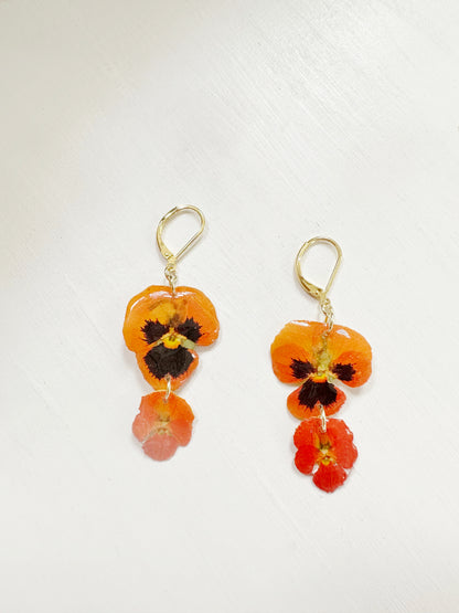 Orange Pansy Double Stack Earrings