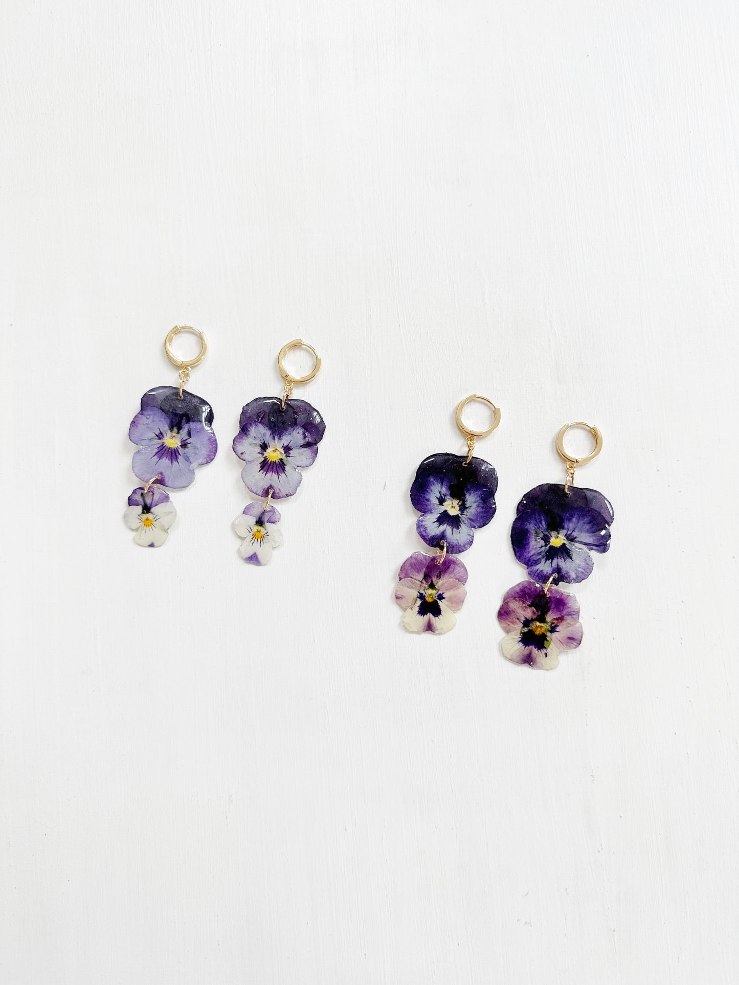 Purple Pansy Double Stack Earrings