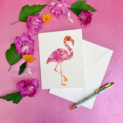 Floral Flamingo - Printed pressed flowers card