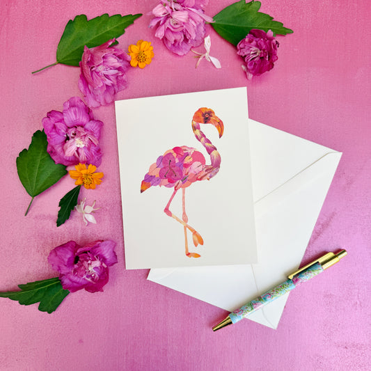 Floral Flamingo - Printed pressed flowers card