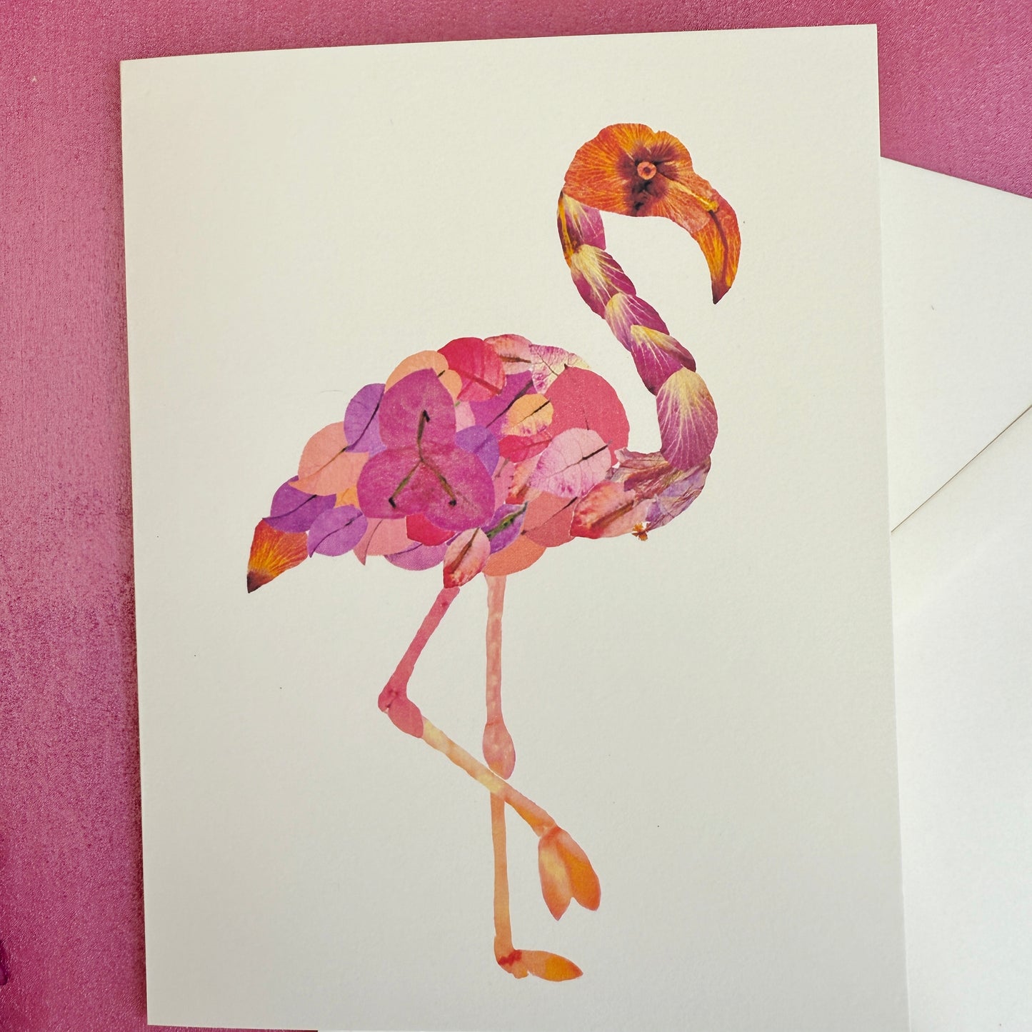 Floral Flamingo - Printed pressed flowers card