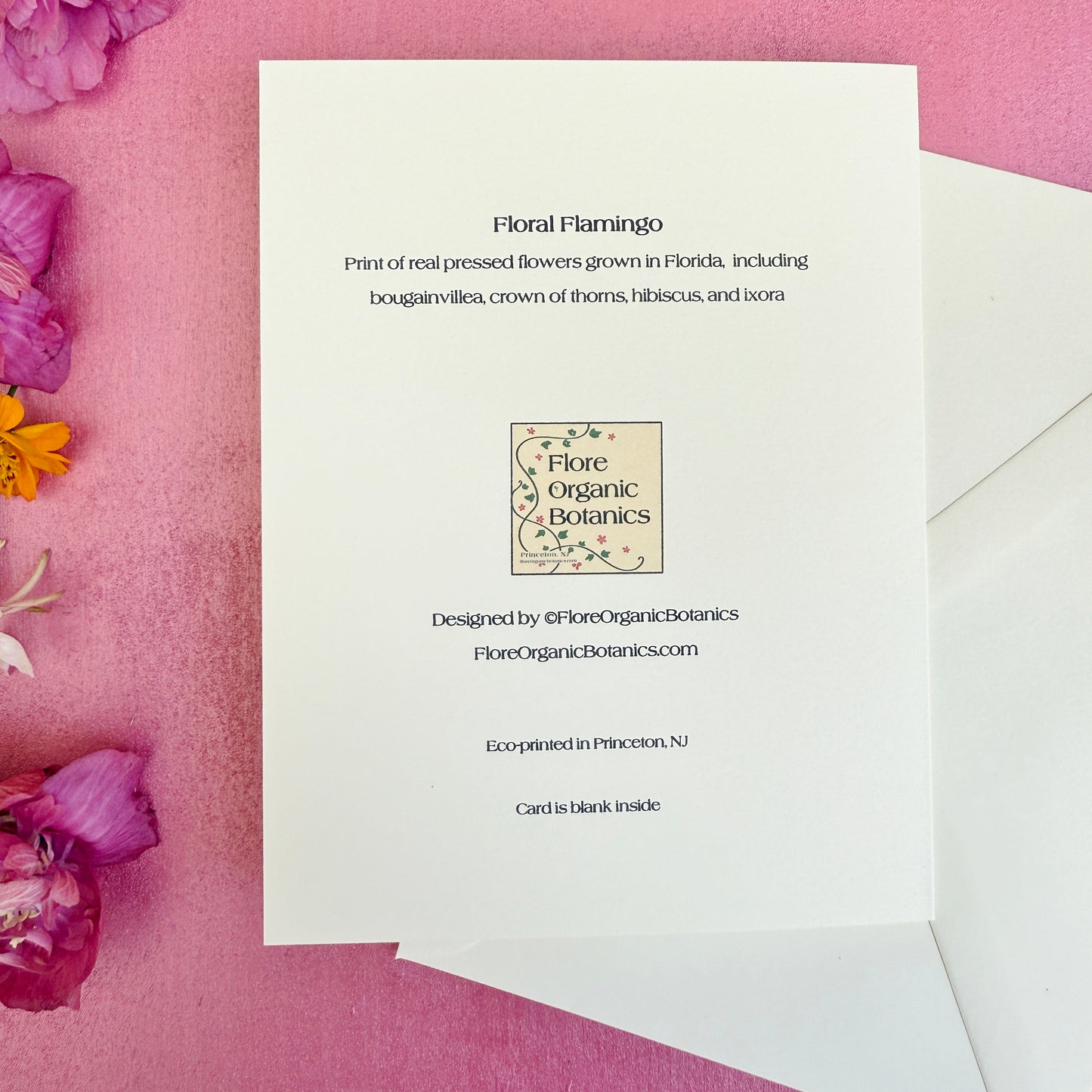 Floral Flamingo - Printed pressed flowers card