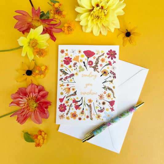 Sending You Sunshine printed pressed flowers card