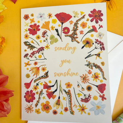 Sending You Sunshine printed pressed flowers card