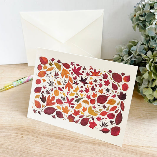 Fall Wave - Printed pressed autumn leaves blank greeting card