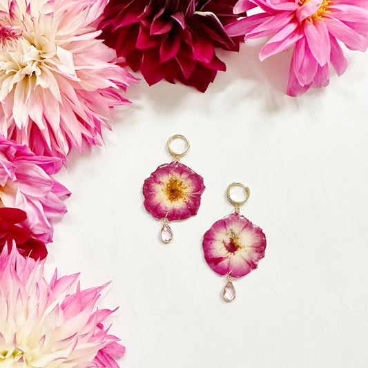 Rose Earrings with Pink Drop