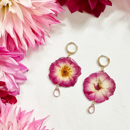 Rose Earrings with Pink Drop
