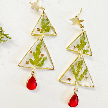 Christmas Tree Earrings with Real Thuja Leaves