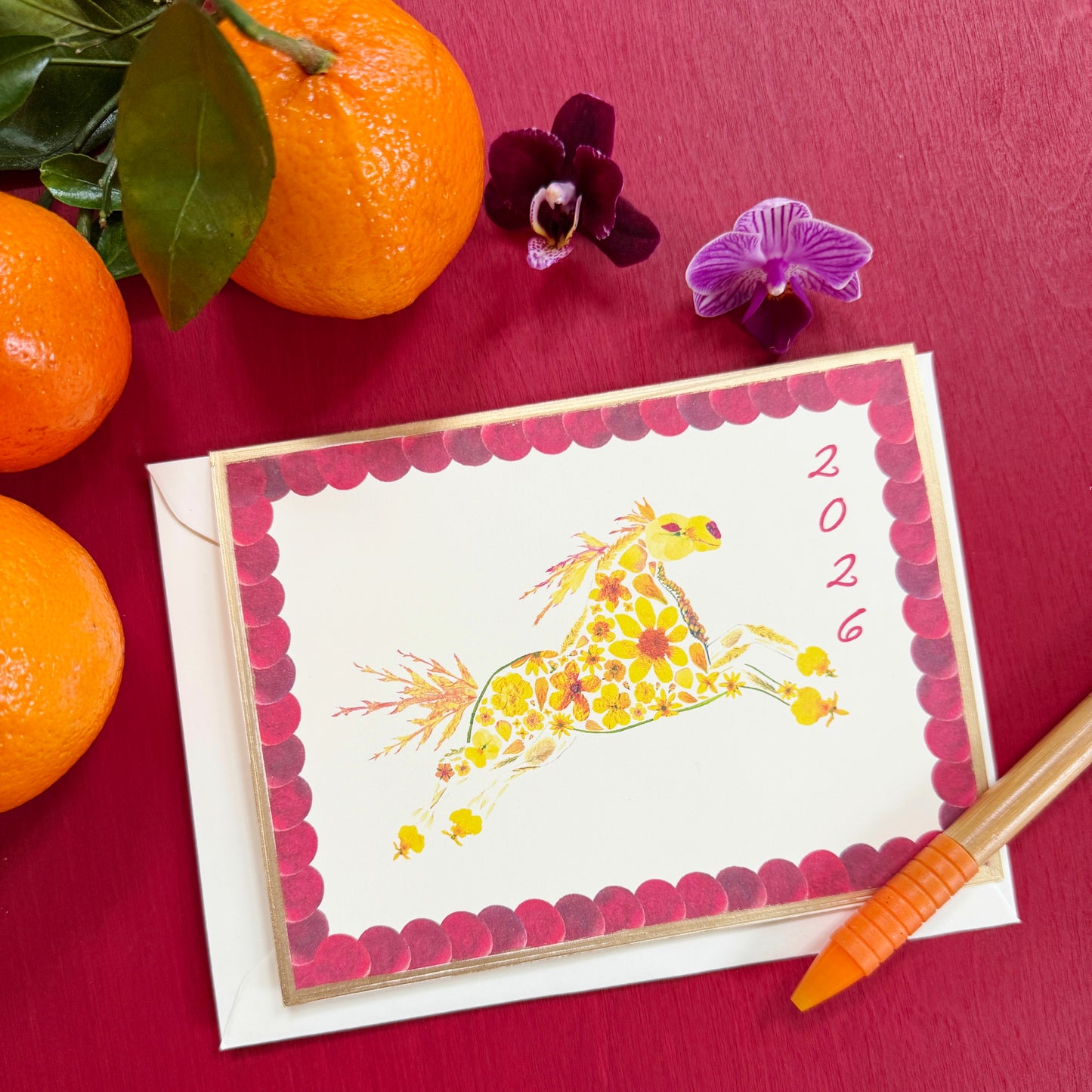 2026 Year of the Fire Horse Floral Card
