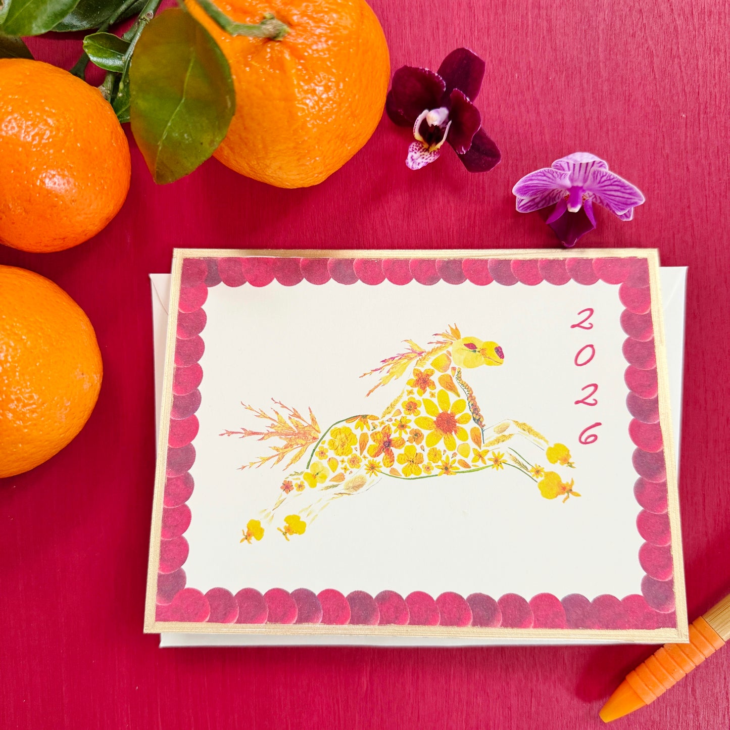 2026 Year of the Fire Horse Floral Card