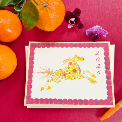 2026 Year of the Fire Horse Floral Card