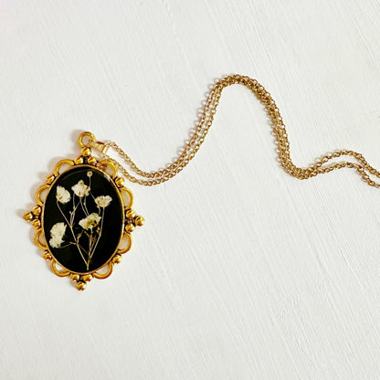 Romantic Victorian baby's breath pendant and chain