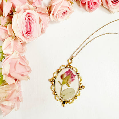 Romantic Victorian rose pendant and chain