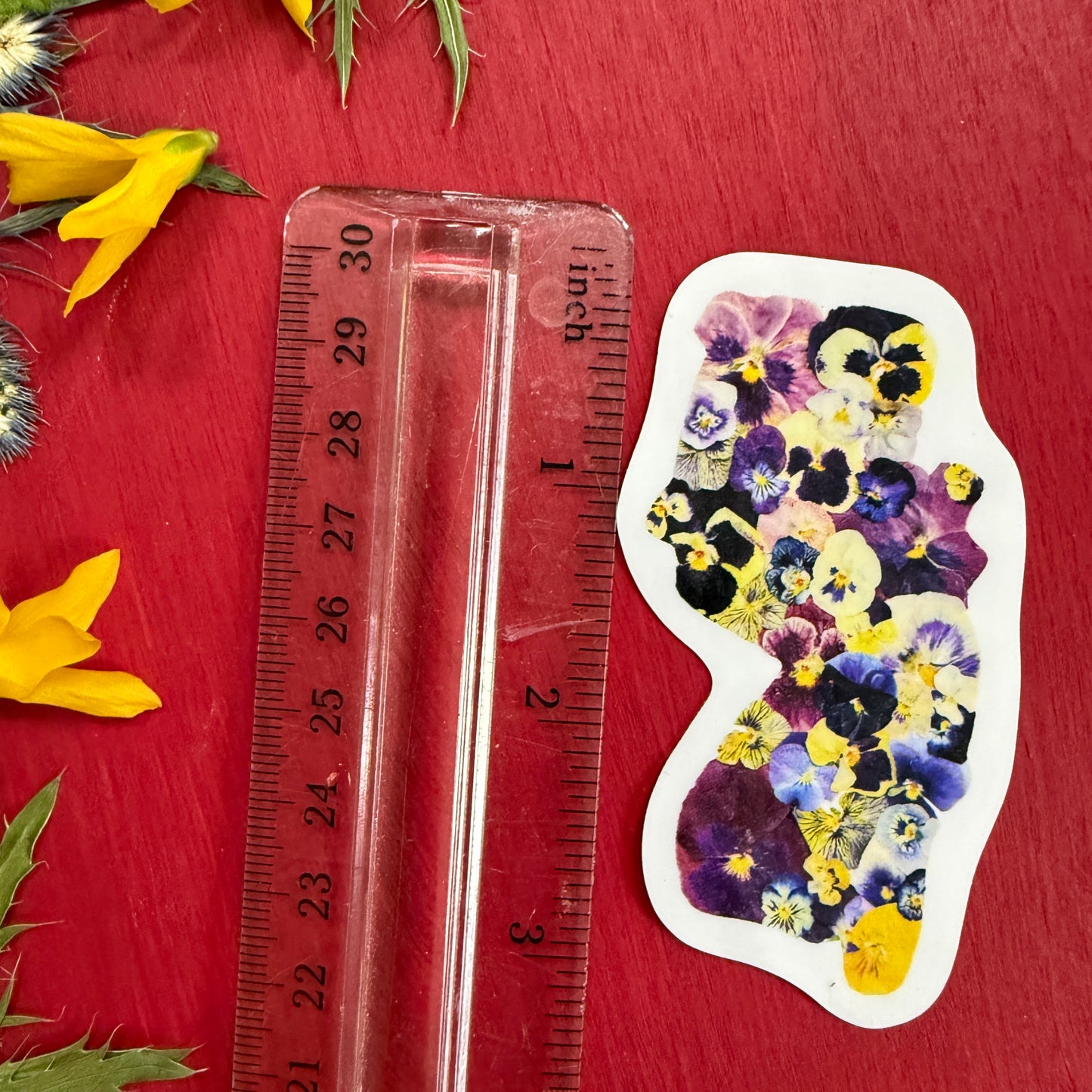 NJ Map in Pansies Sticker