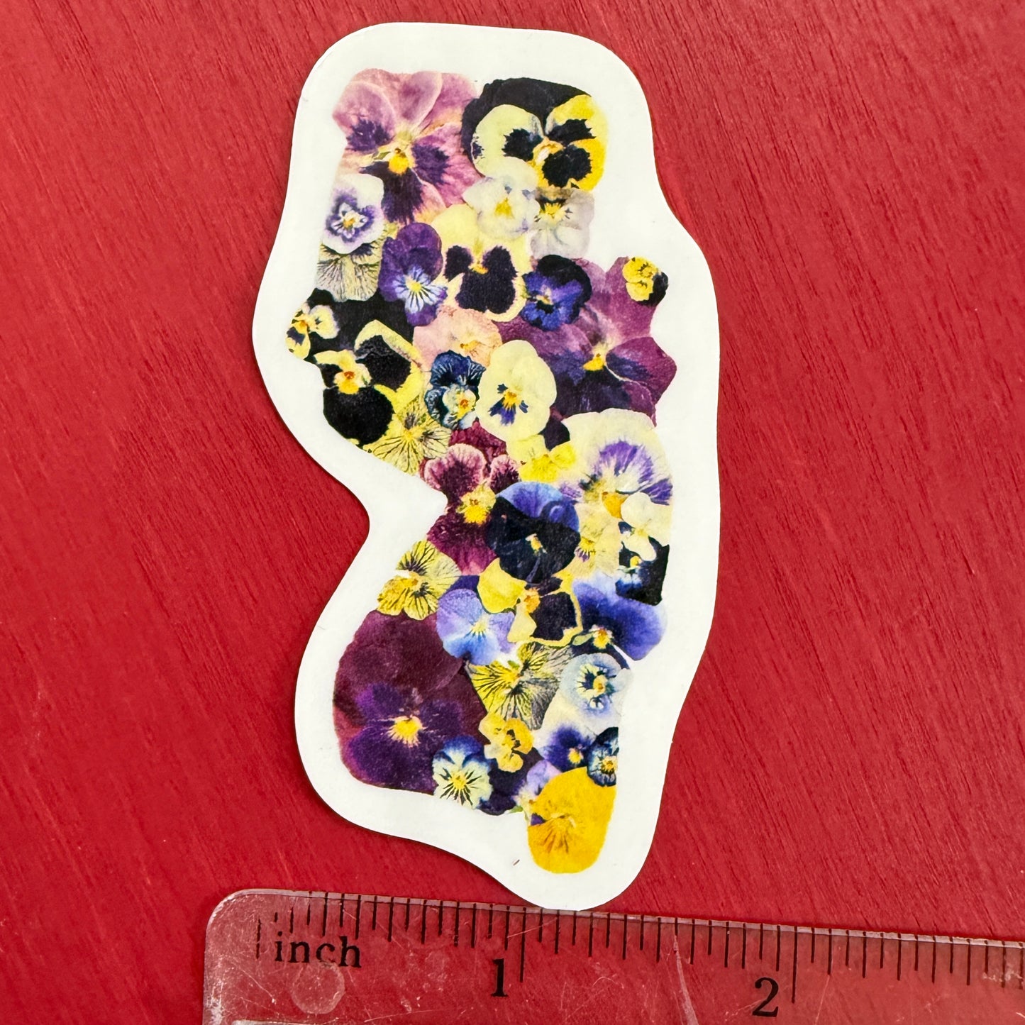 NJ Map in Pansies Sticker