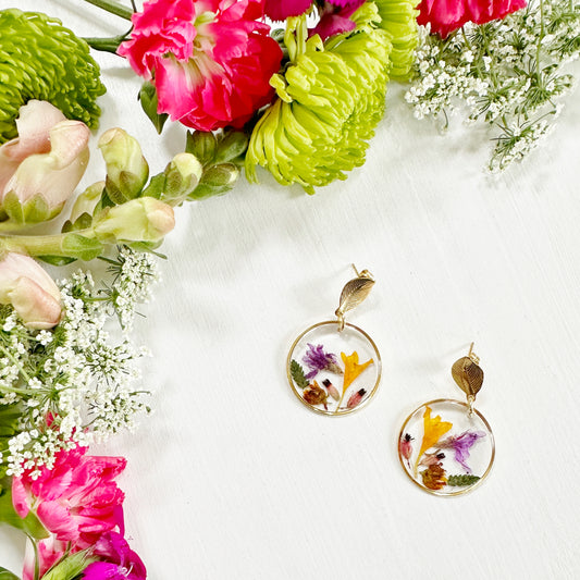 Mini Garden earrings with real pressed flowers