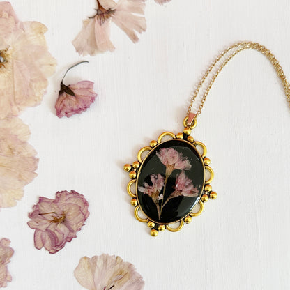 Romantic Victorian cherry blossoms pendant and chain