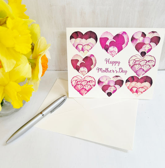 Mother's Day card - Printed pressed rose petal hearts