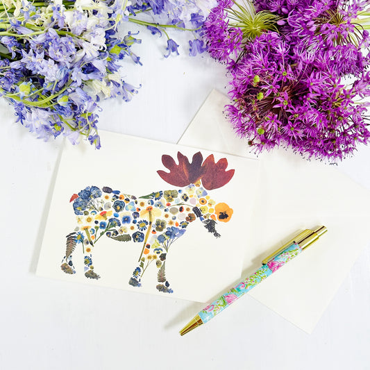 Botanical Moose - Printed pressed flowers blank 5x7 greeting card