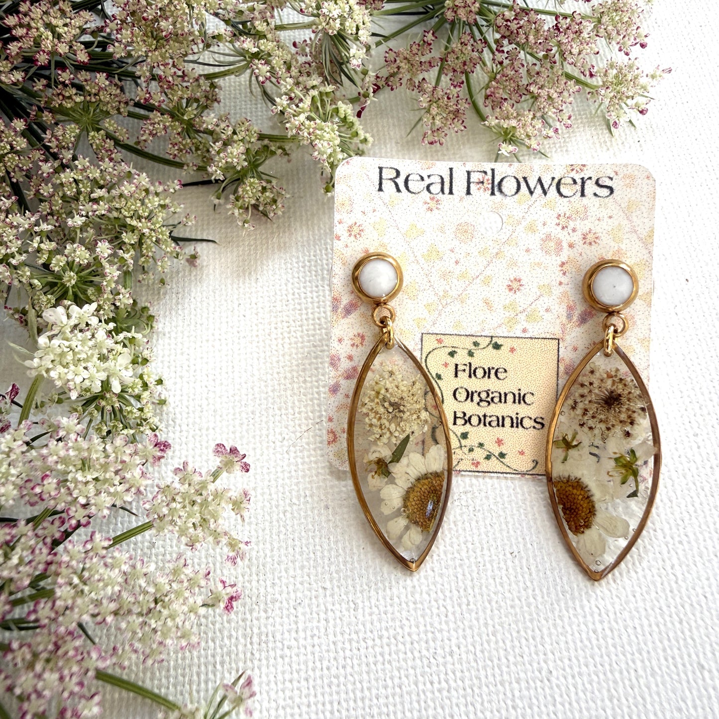 White Flower Marquise Earrings