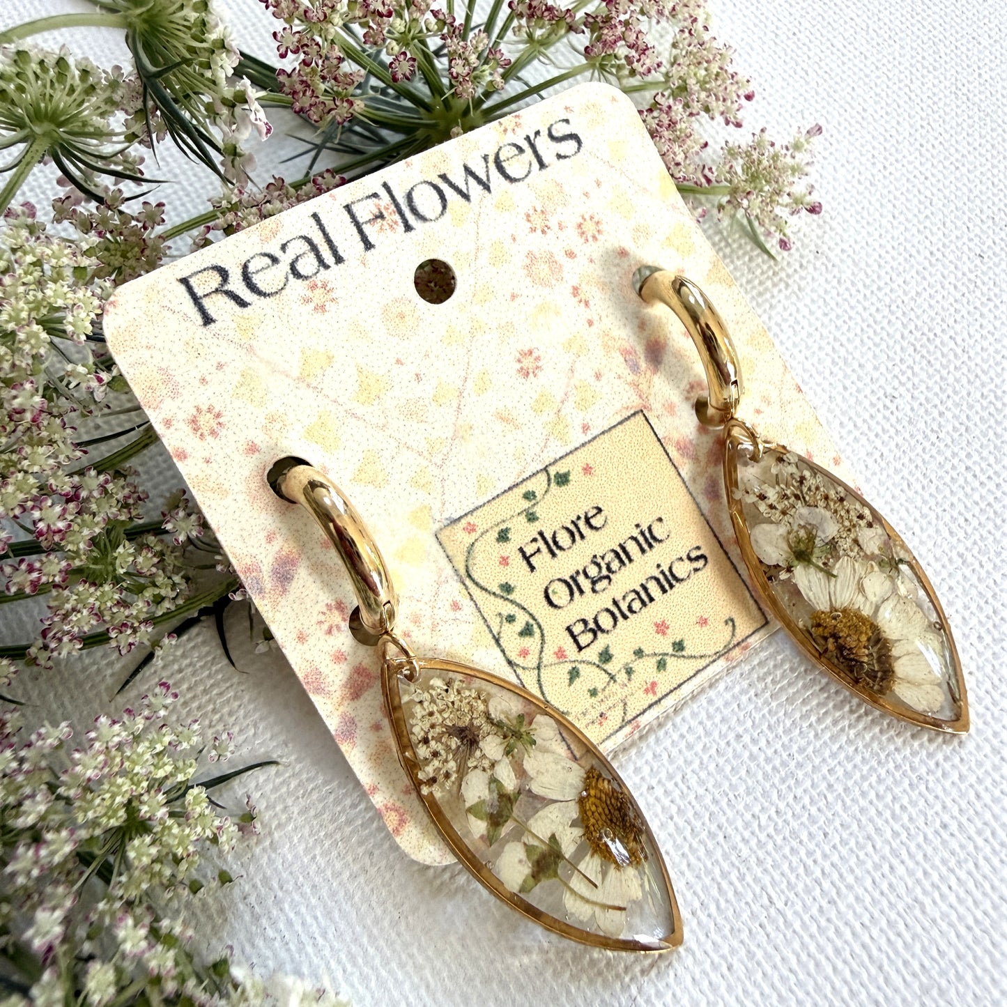 White Flower Marquise Earrings