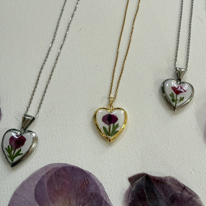Poppy heart locket