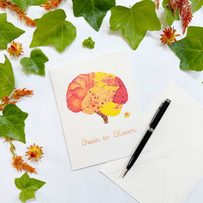 Brain in Bloom card - Printed real pressed flowers blank card