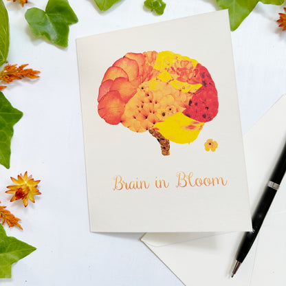 Brain in Bloom card - Printed real pressed flowers blank card