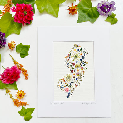 The Garden State - signed matted print of New Jersey wildflowers map