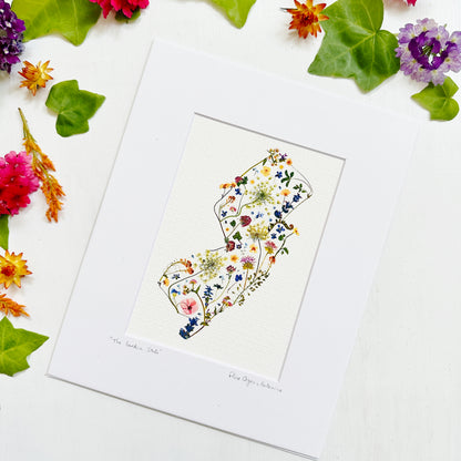 The Garden State - signed matted print of New Jersey wildflowers map