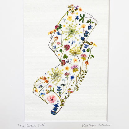 The Garden State - signed matted print of New Jersey wildflowers map