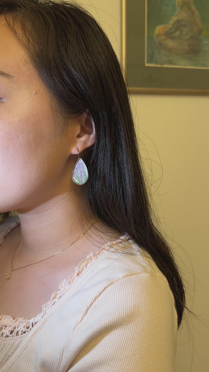 Elephant ear earrings with real pink and green leaves